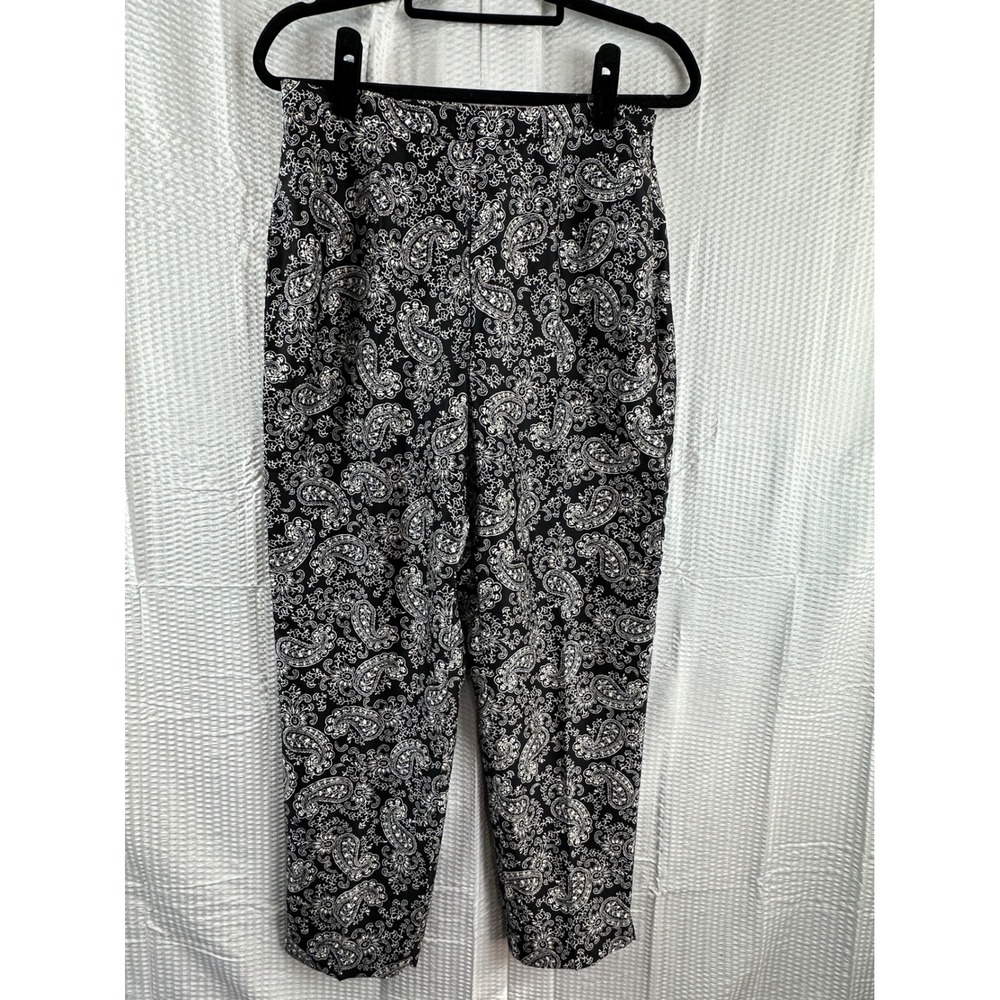 Josephine Chaus Pants Women's Black White Paisley 100%‎ Silk Side Zip Size 10